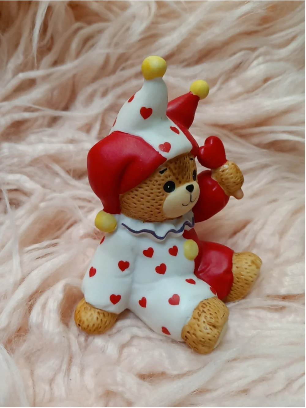 Lucy And Me Bear Figurine Vintage Valentines Day Heart Jester 1984 Red Clown